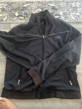 BOSS Black Zip-Front Bomber Jacket with Contrast Piping Sz XL